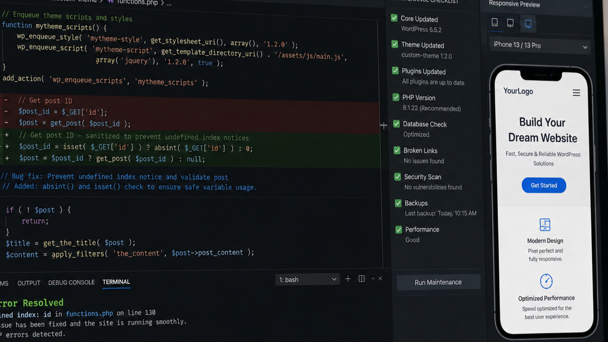 WordPress bug fixing, maintenance, and technical support