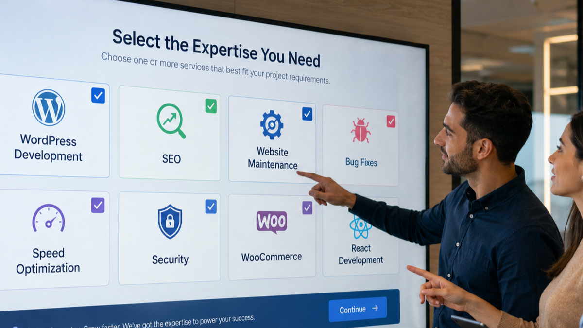 Team reviewing website expertise options for WordPress developer in Pakistan